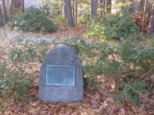 Plaque on the approximate site of the Marshfield Tea Party. It is rather hidden nowadays.